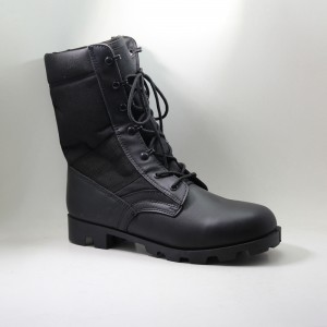 Black Leather Rubber Outsole Military Army Combat Boots