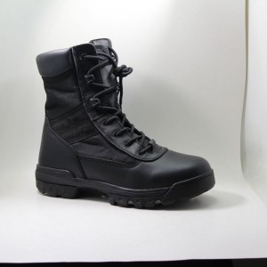 Mens Black Combat Boots With PU Coated Leather