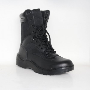 High Ankle Black PU Coated Leather Upper Army Tactical Boot